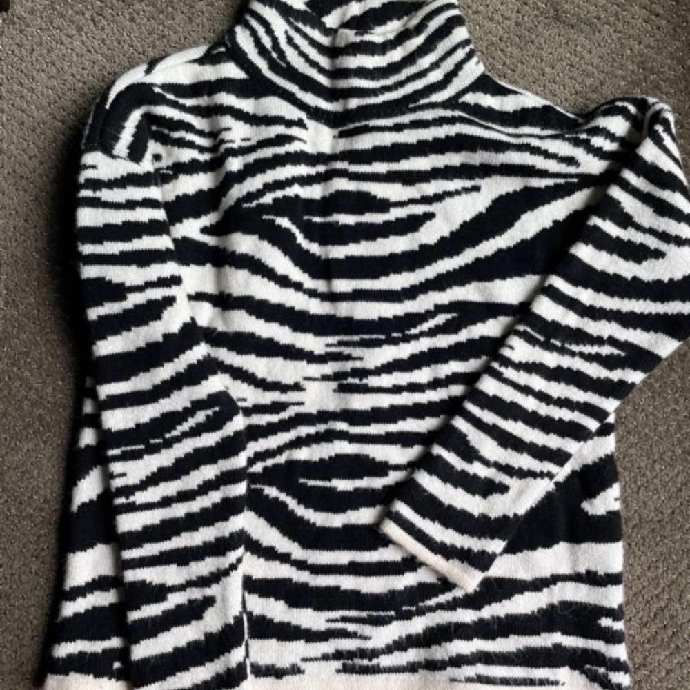 Black and White Zebra Print Turtleneck Sweater